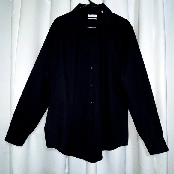 Calvin Klein Shirt Mens XL 17 34/35 Slim Fit Black Button Up Long Sleeve - Picture 1 of 6